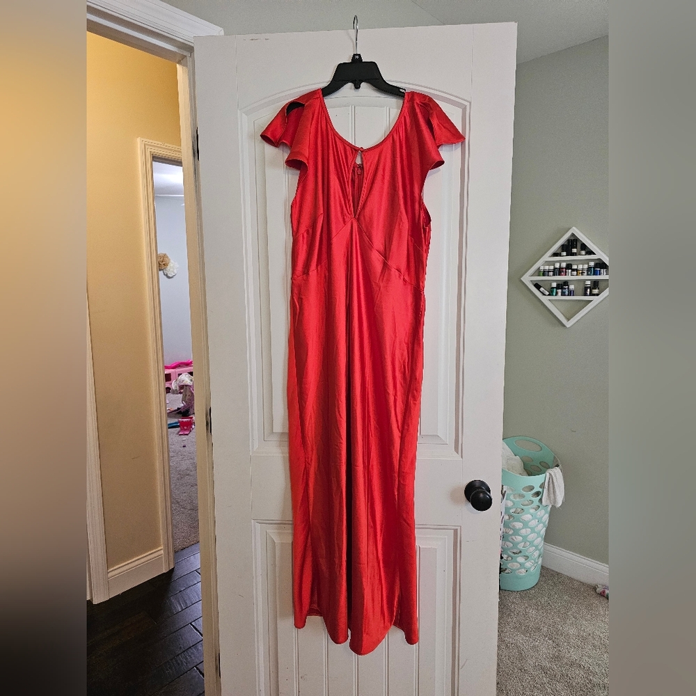 Satin Flutter Sleeve Dress